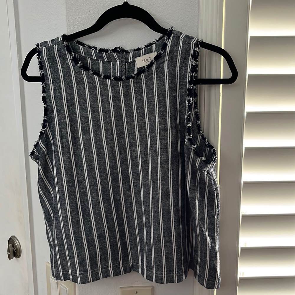 LOFT Black and White Striped Tank Top